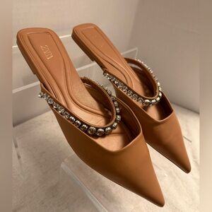 ZARA Bedazzled Pointed-Toe Slide Flats | Size 38